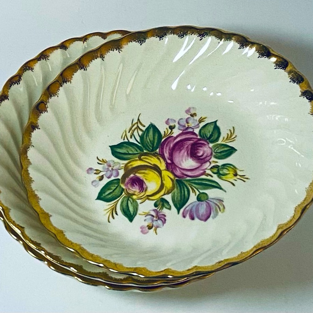 Lot of 3- Quran Royal China Soup /Cereal Bowls.22k Gold - Hand painted Trim.